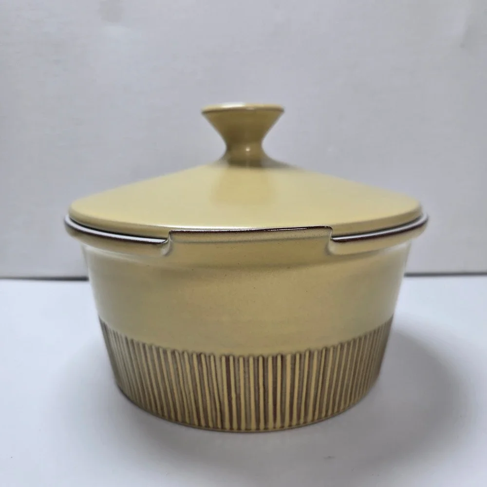 Holland Casserole Dish 1.5 Quart Mustard Yellow Ribbed Stoneware MCM Vintage